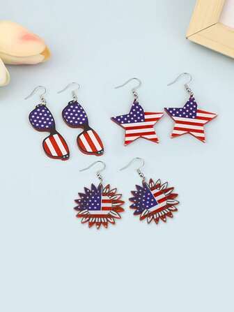 1 Pair Acrylic USA Flag & Star Patriotic Earrings, Creative Jewelry (Item Comes With Protective Film)