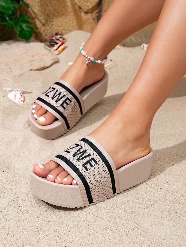 Zapatillas De Malla Para Mujeres Con Suela Gruesa, Casuales Y De Moda Con Altura, Adecuadas Para Playa Y Exteriores, Cómodas Y Antideslizantes