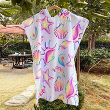 1 件儿童/女孩连帽斗篷毛巾，速干超细纤维沙滩裹袍，美人鱼/渐变色/独角兽/火烈鸟设计