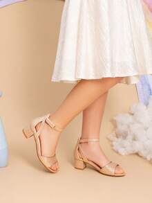 Girls Sandals Chunky Pump Ankle Strap High Heels Dress Open Toe Flower Wedding Party For Little Big Kid