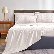 7PCS Premium Tufted Pellet Comforter Set For Queen, Soft And Comfortable, Bed In A Bag, Bedding Set, Room Decor, All-Season, Perfect Gift, Holiday, Include 1 Comforter, 2 PillowCases, 1 Flat Sheet, 1 Fitted Sheet, 2 Pillowshams. - Trắng - 04 - Xem 7