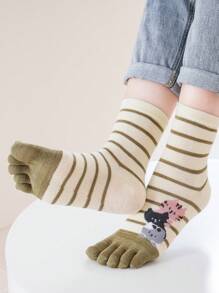 1/2/3/5 pares de calcetines separadores de dedos de los pies con diseño de rayas y gatos de colores, divertidos y lindos para mujer