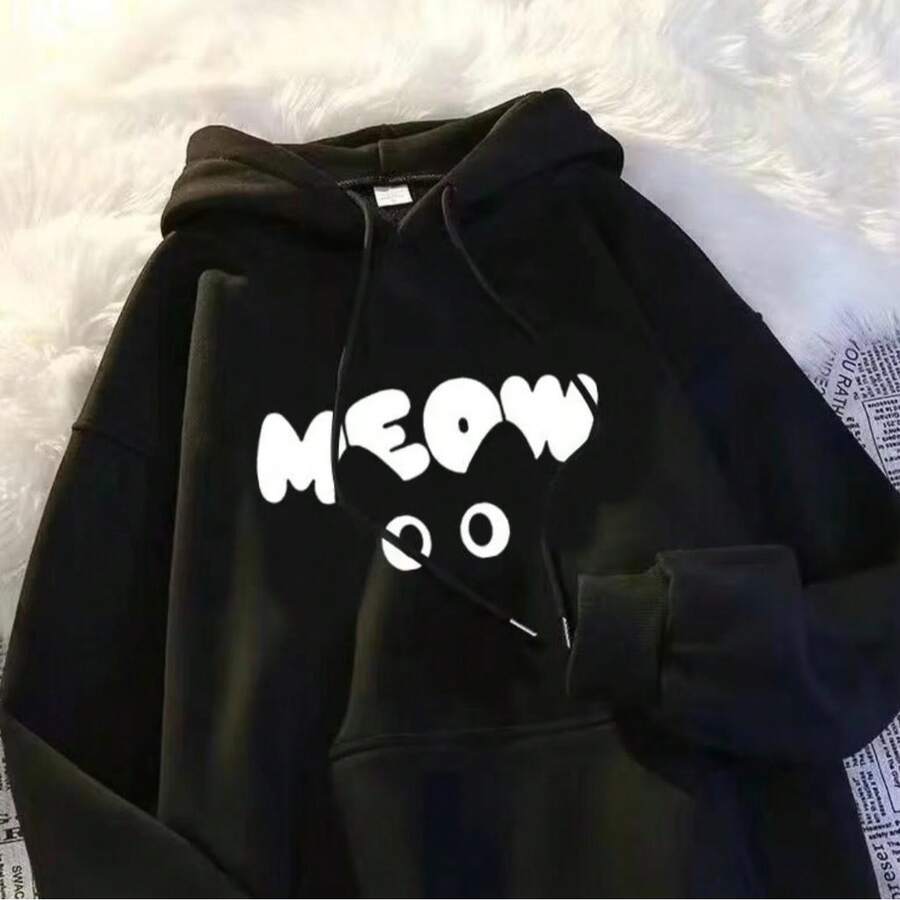 Mini Butterfly Flannel Hoodie With Pocket Cotton - 黑色 - 查看 1