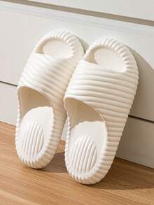 White Lightweight Flat EVA Simple Slippers For Couples, Comfortable Home/Bathroom Wear