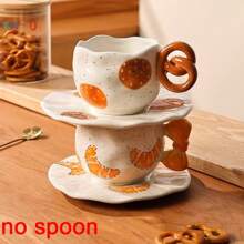 1 set Taza y platillo de cerámica con forma de pan hecho a mano de manera creativa y sencilla