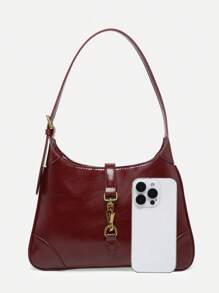 1 Stück vintage minimalistischer Schnallen Dekor Angora Wildleder Halbmond Schultertasche, verstellbarer Riemen, geeignet für Dates, Ausflüge, Partys