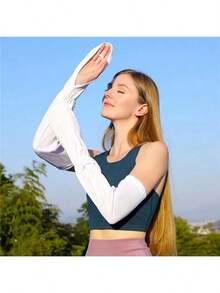 1 双女士宽松透气防晒臂套，开车降温防晒露指手套