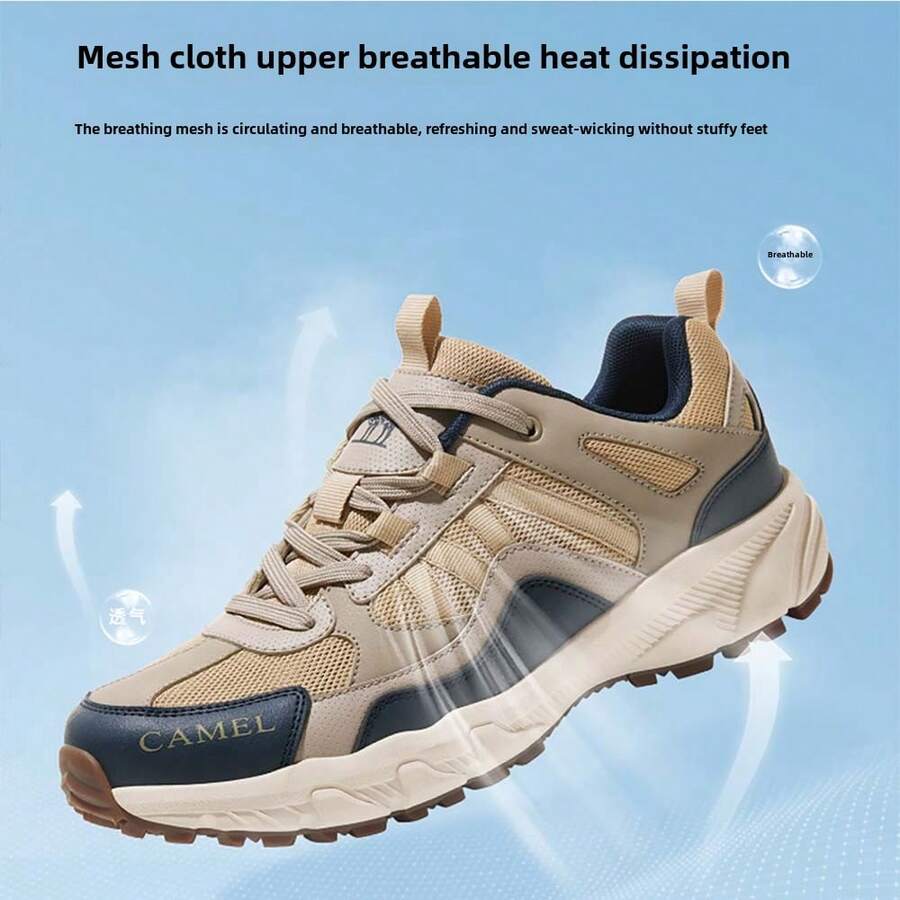 CAMEL CROWN Men's Outdoor Hiking Shoes, New Professional Outdoor Sports Shoes, Hiking Shoes, Non-Slip Wear-Resistant Casual Hiking Shoes - Khaki/Blue - View 1