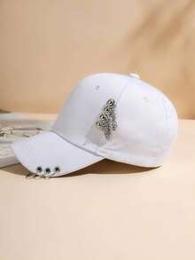 1pc Hoop Chain Hip Hop Baseball Cap, Versatile - White - View 3
