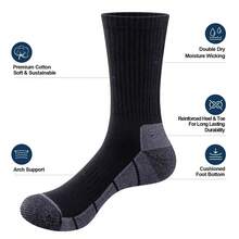 YUEDGE Mens Socks Sweat Wicking Anti Odor Thick Cushioned Black Cotton Casual Work Everyday Golf Tennis Walking Training Athletic Sports Crew Socks For Men Size 6-10, 5 Pairs - Black - View 3