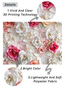1pc 3D Pink And White Paper Flowers Wall Photography Backdrops Floral Roses Party Banner 59.1*39.4/82.7*59.1/106.3*70.9 Inches Newborn Shower Bridal Wedding Birthday Anniversary Photo Background Indoor Outdoor Romantic Decoration Supplies