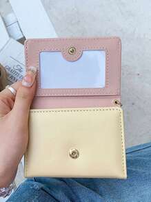 3-Fold Small Wallet In Candy Colors, Cute & Fresh PU Leather Purse, Girl Short Bifold Wallet With Bow Charm