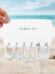 9pcs/Set Transparent Acrylic Stud Earrings - Clear - View 12