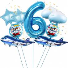 Blue Airplane Number 1-9 Themed Balloons For Movie, Flight, Birthday Party, Festival Decoration
