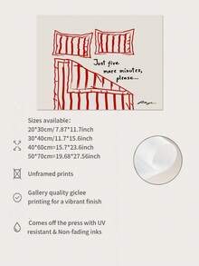 1幅极简现代“睡懒觉”横幅海报，手绘草图，红白中性色调，卧室装饰画，趣味“再睡5分钟……”帆布墙饰，无框，适用于卧室、客厅或办公室，卧室墙面装饰画 | 趣味墙面装饰 | 质感艺术，卧室装饰 - 彩色 - 查看 6