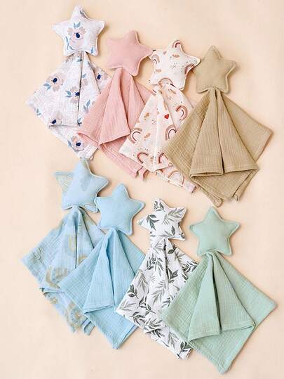 1条棉纱布婴儿舒适毛巾毯，新生儿宝宝口水巾，安抚宝宝出牙咀嚼不适