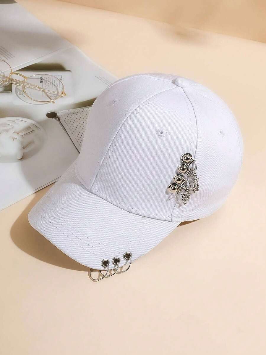 1pc Hoop Chain Hip Hop Baseball Cap, Versatile - White - View 1