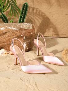 On feet& in love 2025秋冬新款女士优雅尖头高跟凉鞋，镂空后跟搭扣设计，适合搭配连衣裙，优雅大方，女士高跟鞋，适合派对、婚礼等场合。