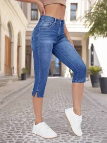 Jeans skinny taille haute décontracté et déchiré pour femmes