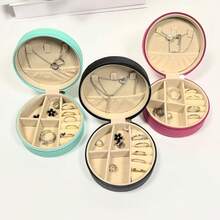 Leopard Print PU Leather Travel Jewelry Box, Bridesmaids Gift Box, Mini Circular Jewelry Storage Case, Zipper Cosmetic Organizer - Round Zipper Jewelry Box - View 11