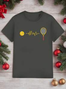 Tennis Theme With Heartbeat Line Pure Cotton Men's T-Shirt Comfort Fit