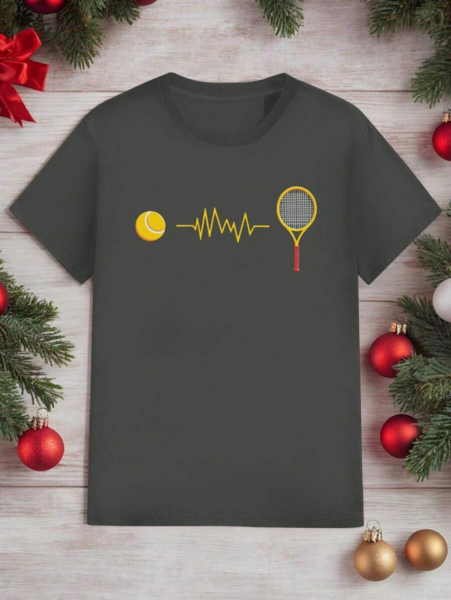 Tennis Theme With Heartbeat Line Pure Cotton Men's T-Shirt Comfort Fit