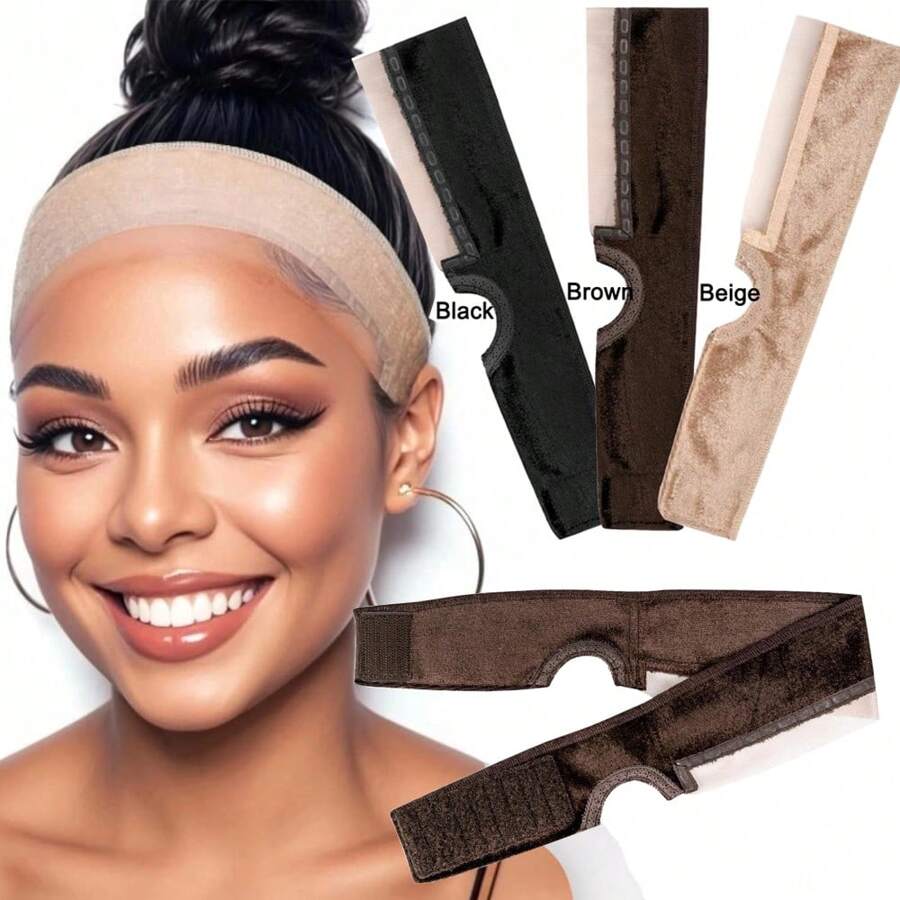 1 件可调节蕾丝假发握带，女士适用 - 防滑透气头带，带耳孔和天然蕾丝边，温和呵护头皮，易于佩戴和取下，米色、黑色、棕色可选