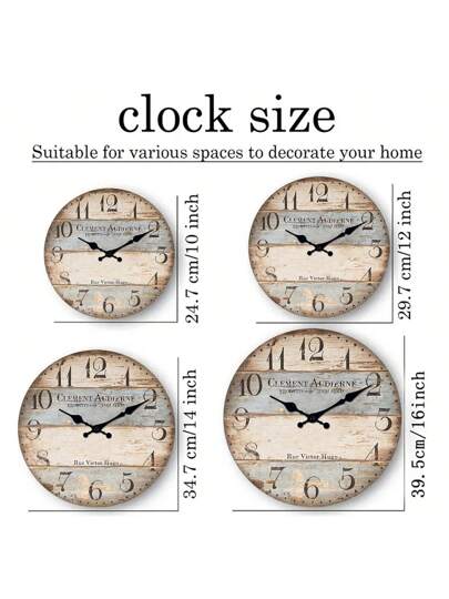 1pc 10 16 Inch Rustic Farmho Faux Wood Grain Large Wand Klok Battery Powered, Quiet Silent, Living Room, Bedroom, Kitchen, Country Cottage, Home Friends (No Included) Room Bedroom Dormitory Back To School view 3