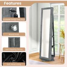 Lifezeal 360degree Rotatable Jewelry Cabinet 2-In-1 Lockable Mirrored Organizer - Dark Grey - View 9