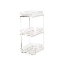 1pc Organizador de armazenamento de dois andares para cozinha, suporte para cosméticos transparente PET, caixa de armazenamento de gaveta de mesa multicamadas, adequado para penteadeira de banheiro, organizador de despensa de cozinha empilhável, organizador de armário de remédios com divisória deslizante