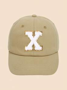 1Pc Toddler Kids Baseball Cap 1-5Y - Khaki Solid Adjustable Hat With A-Z Sequin Embroidered Letter Patches, Classic Brim Sun Protection Cap For All Seasons Daily Outdoor - Khaki - View 12