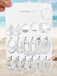 9pcs/Set Transparent Acrylic Stud Earrings - Clear - View 9