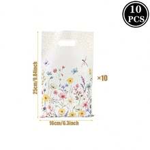 50 件，野花主题塑料礼品袋，带叶子和花朵设计 - 钉孔手柄，非常适合母亲节、婚礼、生日