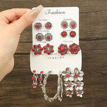 Set de 6-18 piezas de joyería de estilo bohemio con flores, formas geométricas y turquesas, inspirada en el estilo europeo y americano - Imagen principal en rojo - Ver 8