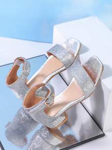 1 Par de Sandalias de Tacón Alto con Punta Cerrada de Moda en PU, Antideslizantes, con Talonera, Decoración de Rhinestone, Cierre Ajustable de Gancho y Bucle, Zapatos de Princesa Adecuados para Verano, Exterior, Baile, Actuación, Fiesta, Festivales