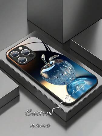 1 pieza Funda de teléfono de vidrio personalizable y de alta definición con diseño de manzana, a la moda y colorida, compatible con Samsung Galaxy S24 Ultra/S25 Ultra y Apple 16 Pro Max/15/14 Plus/13 Pro/12 Pro Max/11/XsMax/8/7/6Plus, linda, divertida, minimalista, a juego con la funda del teléfono, Kawaii personalizada, regalo personalizado ideal para novio/novia