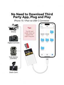 二合一存储卡适配器，USB-C/Lightning 转 SD/Micro SD 双卡槽读卡器，兼容 17/16/15/14/13/12/11 系列、Pro/Air/Mini 以及笔记本电脑 - 白色 - 查看 4