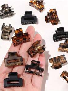 20 个迷你十字爪夹，小棕色发夹，适合刘海和飘带（颜色随机），发饰，发爪，发夹，发夹，秋冬度假装女士 - 混色方形小髮爪 - 查看 2