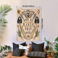 1pc Mysterious Tarot Card Tapestry, Starry Sky Moth Spider Web Fantasy Floral Wall Hanging, Home Decor For Living Room, Bedroom, Academy Aesthetics Art Wall Decor - Multicolor - View 7
