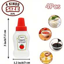 4pcs Refillable Mini Condiment Squeeze Bottles - Leak-Proof Reusable Plastic Containers For Ketchup, Mayonnaise, Mustard And Salad Dressing, 0.75 Oz - Perfect For Lunch Boxes And Picnics, Ketchup & Mustard Jars,School Supplies