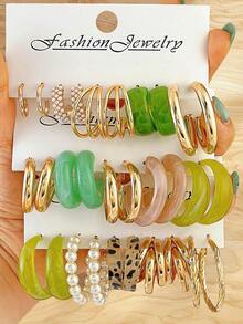 30pcs Faux Pearl Resin & Metal Earring Set - Multicolor - View 8