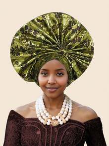 African Muslim Women, Traditional Nigerian Wedding Festivals, Multi Color Brocade Headband Hats, Ladies - Multicolor - View 2