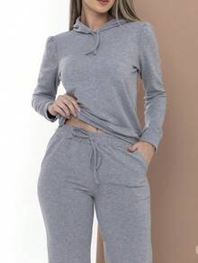 Casual Sweatshirt Set Of Blouse And Pants C3111 - 灰色 - View 7