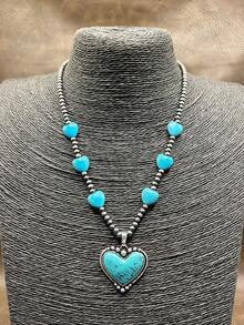 1 套复古西式仿珍珠串珠 3 层链项链，带粉色/红色/蓝色/白色心形吊坠，适合女士/女孩搭配日常/派对服装，可作为送给家人/朋友/自己的珠宝礼物 - 波希米亞風 - 查看 13