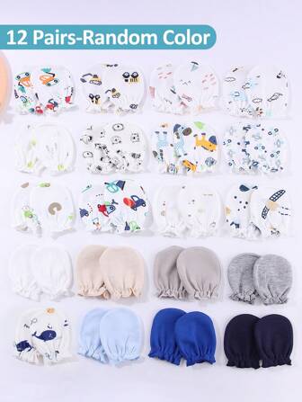 12 pares de manoplas recién nacidas con estampado de dibujos animados, cómodas y transpirables, con protección anticornida, para niñas y niños, para todas las estaciones