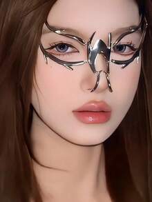 1pc Unisex Cyberpunk Metallic Asymmetrical Adjustable Fluid Mechanical Style Face Mask - Multicolor - View 2