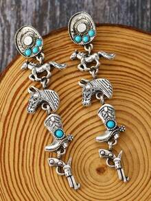 Bộ 2 món phụ kiện kim loại bạc phong cách Boho: Mũ cao bồi cổ điển, ủng cao bồi và súng lục, thích hợp cho lễ hội âm nhạc, phong cách đường phố và tiệc tùng. - Nhiều màu - Xem 4
