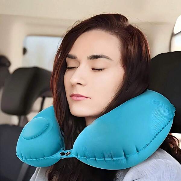 1 pièce Oreiller de cou en forme de U gonflable, oreiller de voyage portable pour le soutien du cou et de la tête, ajustement confortable à 360°, protection pour les épaules et le cou, compact et léger, rangement facile, gonflage/dégonflage rapide, convient pour le train à grande vitesse, les voyages, les déplacements professionnels, l'avion, la sieste au bureau, la conduite