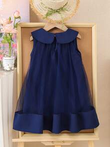 Young Girl' Sweet Mesh Tulle Princess Dress, Sleeveless Collar Formal Dress, Summer