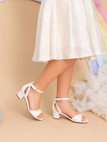 Girls Sandals Chunky Pump Ankle Strap High Heels Dress Open Toe Flower Wedding Party For Little Big Kid - White - View 2